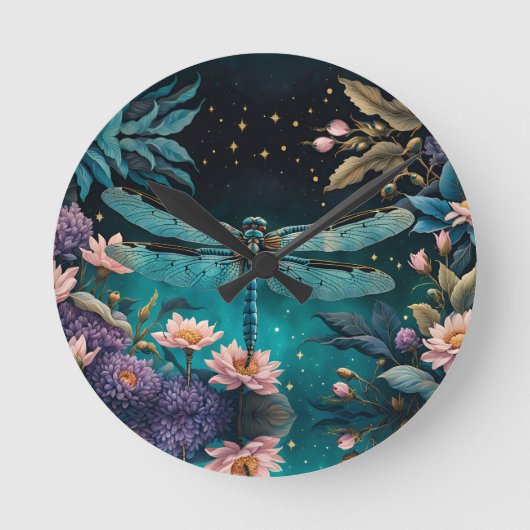 夜のフローラ園のトンボ ラウンド壁時計 (正面)