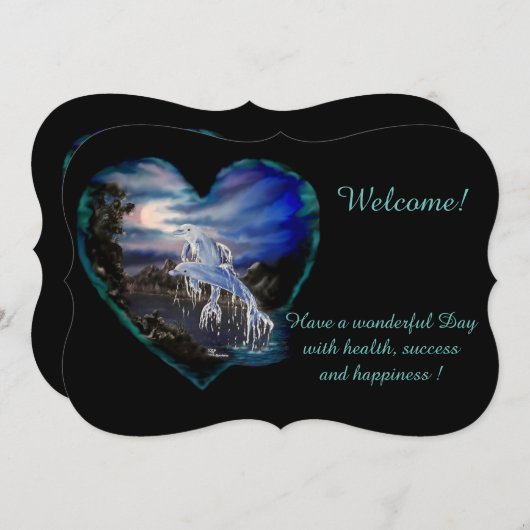 夜のベイ，ドルフィンラブ，あなたのテキストを追加 招待状 (正面/裏面)