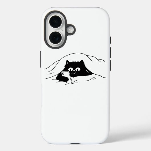 夜のベッドでスマートフォンを使っている黒猫 Case-Mate iPhoneケース (裏面)