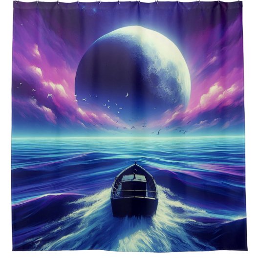 夜のボート シャワーカーテン (正面)