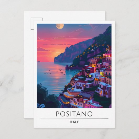 夜のポジターノイタリア旅行 ポストカード (正面/裏面)