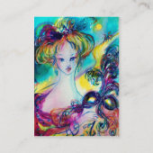 夜のマスク付き女性，ピンクの金ゴールドきらめき 名刺 (裏面)