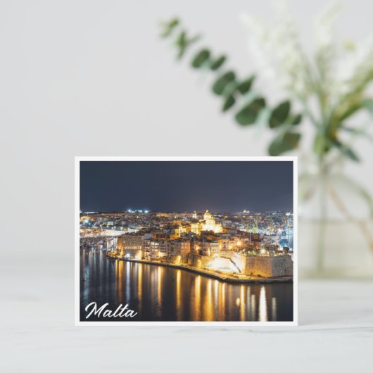 夜のマルタの3都市の眺め ポストカード (スタンド正面)