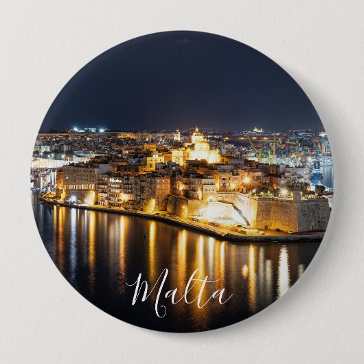 夜のマルタの3都市の眺め 缶バッジ (正面)