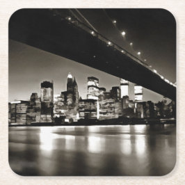 夜のモダンな白黒ニューヨーク スクエアペーパーコースター