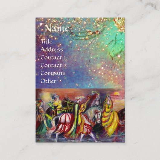 夜のライダー明るい青色のティール(緑がかった色)、金ゴールドきらめく 名刺 (正面)