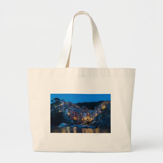 夜のリオマッジョーレCinque Terre Liguria Italy ラージトートバッグ (正面)