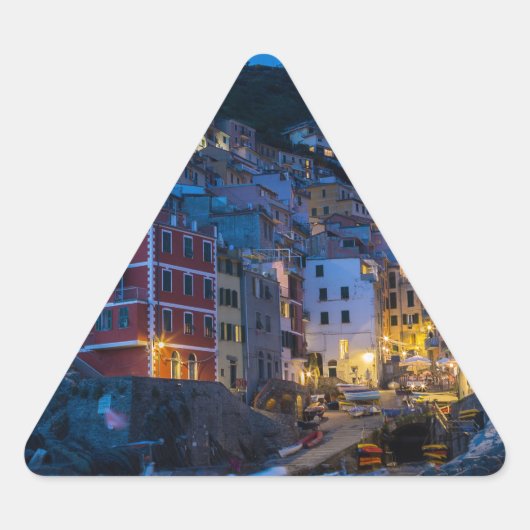 夜のリオマッジョーレCinque Terre Liguria Italy 三角形シール (正面)