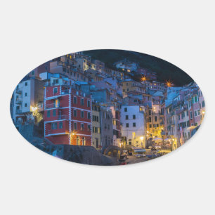 夜のリオマッジョーレCinque Terre Liguria Italy 楕円形シール
