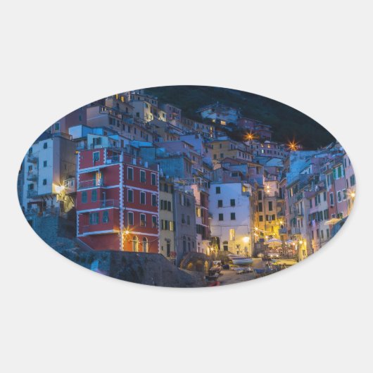 夜のリオマッジョーレCinque Terre Liguria Italy 楕円形シール (正面)