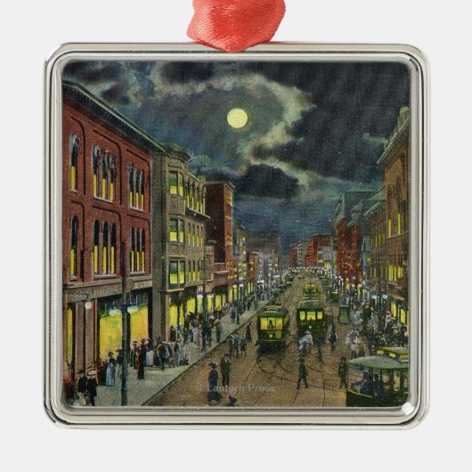 夜のリスボンの通りの眺め メタルオーナメント (正面)