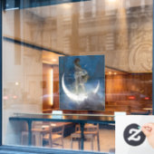 夜のルナの女神が星を散乱 ウィンドウサイン (カフェ窓)