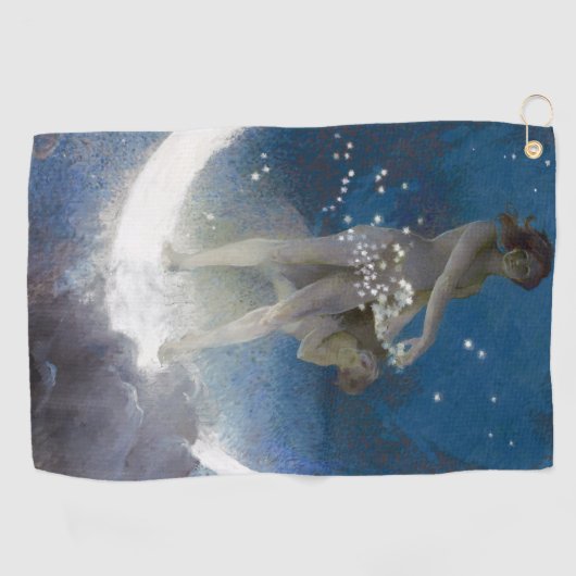 夜のルナの女神が星を散乱 ゴルフタオル (横)