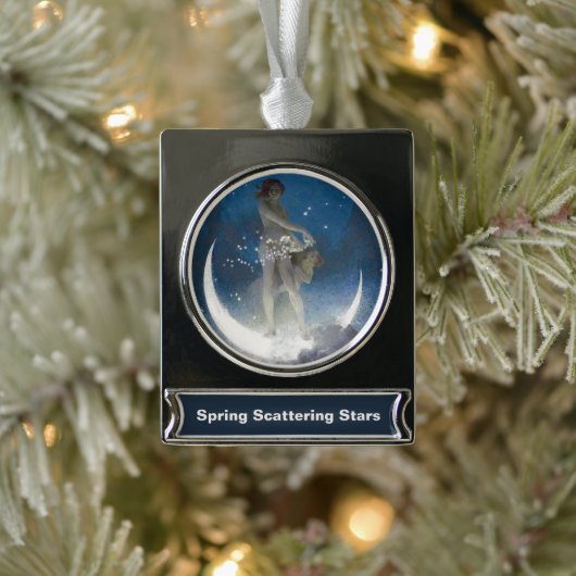 夜のルナの女神が星を散乱 シルバープレートバナーオーナメント (ツリー)