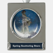 夜のルナの女神が星を散乱 シルバープレートバナーオーナメント (正面)