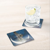 夜のルナの女神が星を散乱 スクエアペーパーコースター (インサイチュ)