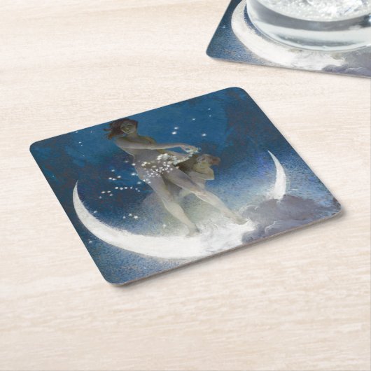 夜のルナの女神が星を散乱 スクエアペーパーコースター (アングル)