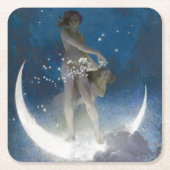 夜のルナの女神が星を散乱 スクエアペーパーコースター (正面)