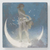 夜のルナの女神が星を散乱 ストーンコースター (正面)