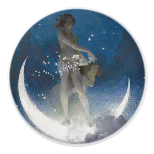 夜のルナの女神が星を散乱 セラミックノブ (正面)