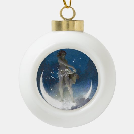 夜のルナの女神が星を散乱 セラミックボールオーナメント (正面)