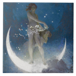 夜のルナの女神が星を散乱 タイル