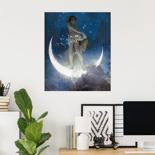 夜のルナの女神が星を散乱 ポスター (ホームオフィス)