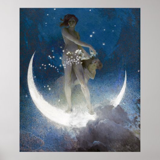 夜のルナの女神が星を散乱 ポスター (正面)