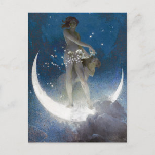 夜のルナの女神が星を散乱 ポストカード