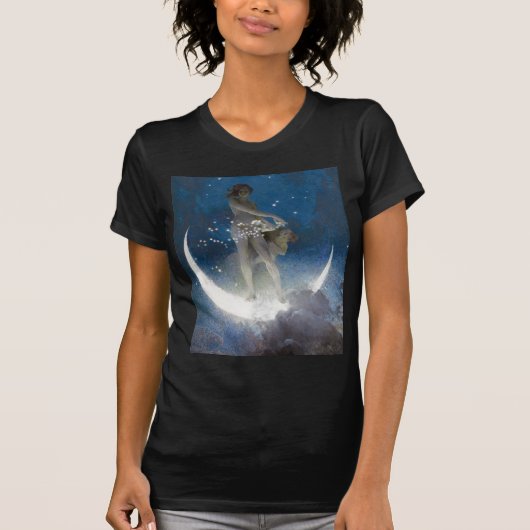 夜のルナの女神が星を散乱 Tシャツ (正面)