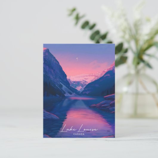 夜のレイクルイズ湖カナダ旅行 ポストカード (スタンド正面)