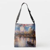 夜のロンドンの水彩スケッチを持つバッグ クロスボディバッグ (裏面)