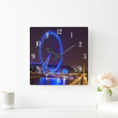 夜のロンドンの青く軽い目 スクエア壁時計 (ホーム)