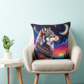 夜の三日月の下の狼 クッション (椅子)