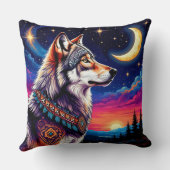 夜の三日月の下の狼 クッション (裏面)