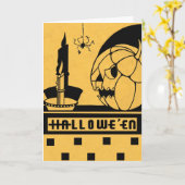 「夜の不気味ショー」ヴィンテージハロウィンの挨拶 カード (黄色い花)