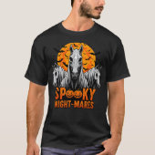 夜の不気味マーズ面白いハロウィンホース&パンプキン Tシャツ (正面)