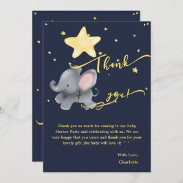 夜の中の可愛い象とバルーンきらめく サンキューカード