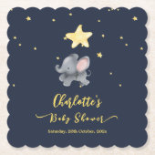 夜の中の可愛い象とバルーンきらめく ペーパーコースター (正面)