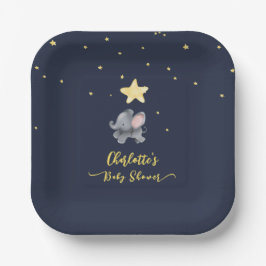 夜の中の可愛い象とバルーンきらめく ペーパープレート