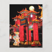 夜の中国のシンガポールの寺院 ポストカード (正面)