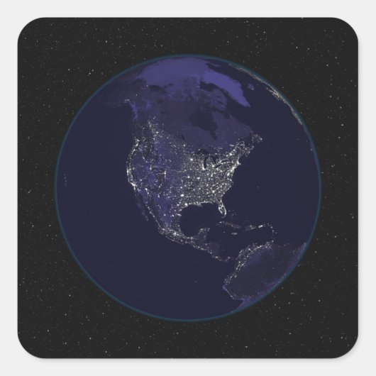 夜の全地球の街灯4 スクエアシール (正面)