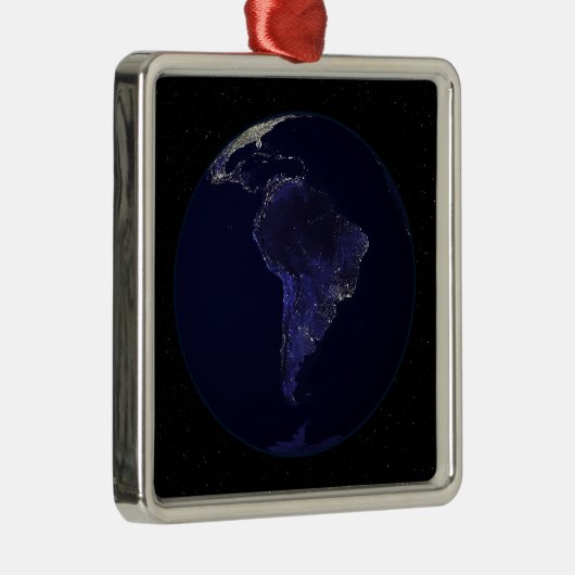 夜の全地球の都市のライトを表示6 メタルオーナメント (右)