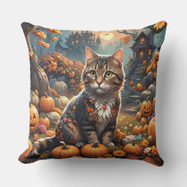 夜の冒険で孤独不気味な猫 クッション