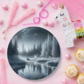 夜の冬の川の鹿 ペーパープレート (パーティー)