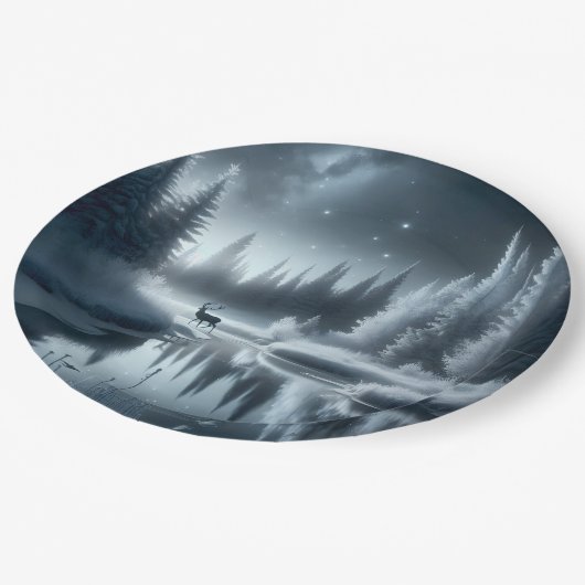 夜の冬の川の鹿 ペーパープレート (アングル)