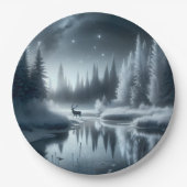 夜の冬の川の鹿 ペーパープレート (正面)