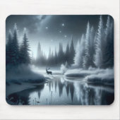 夜の冬の川の鹿 マウスパッド (正面)