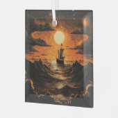 夜の出帆船 ガラスオーナメント (正面左)