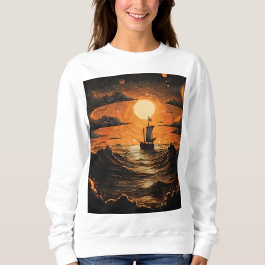 夜の出帆船 スウェットシャツ (正面)
